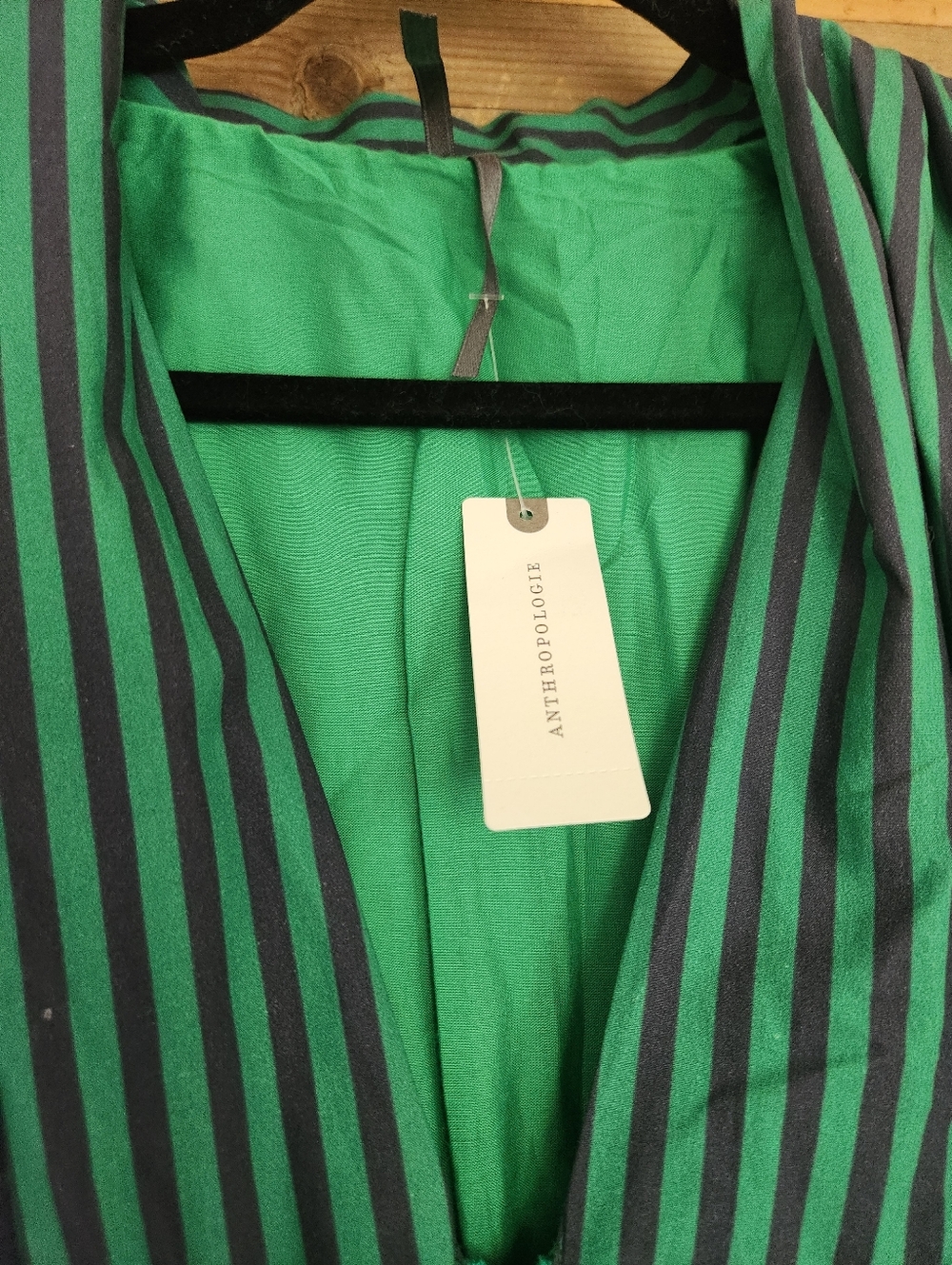 Anthropologie Teal and Black Striped V-Neck Mini Dress - Picture 6 of 7